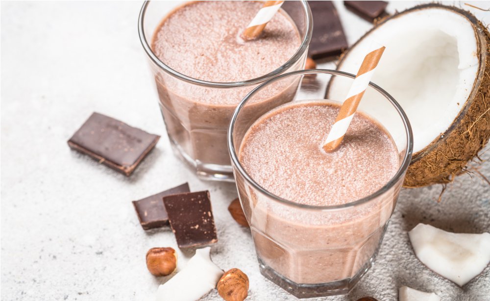 Sữa lắc protein sô cô la dừa giúp hồi phục sức lực.cơ bắp.