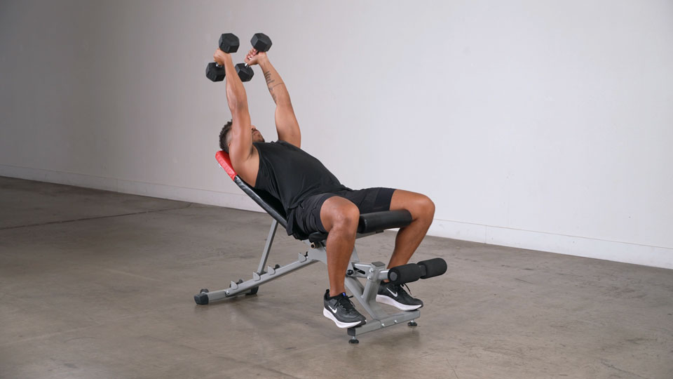 Dumbbell Overhead Triceps Extension on Incline Bench.