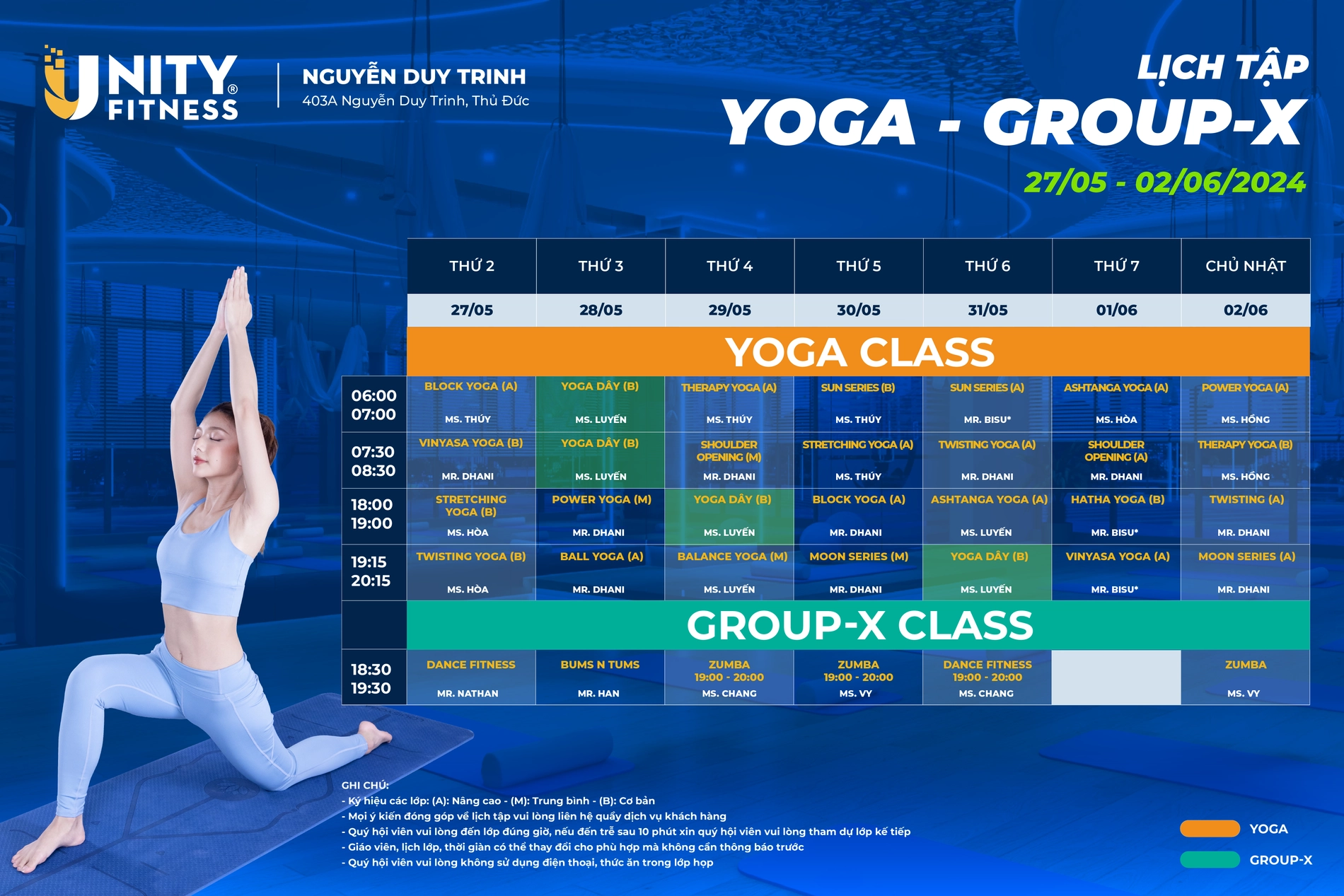 Lịch Tập Yoga Tại Unity Fitness